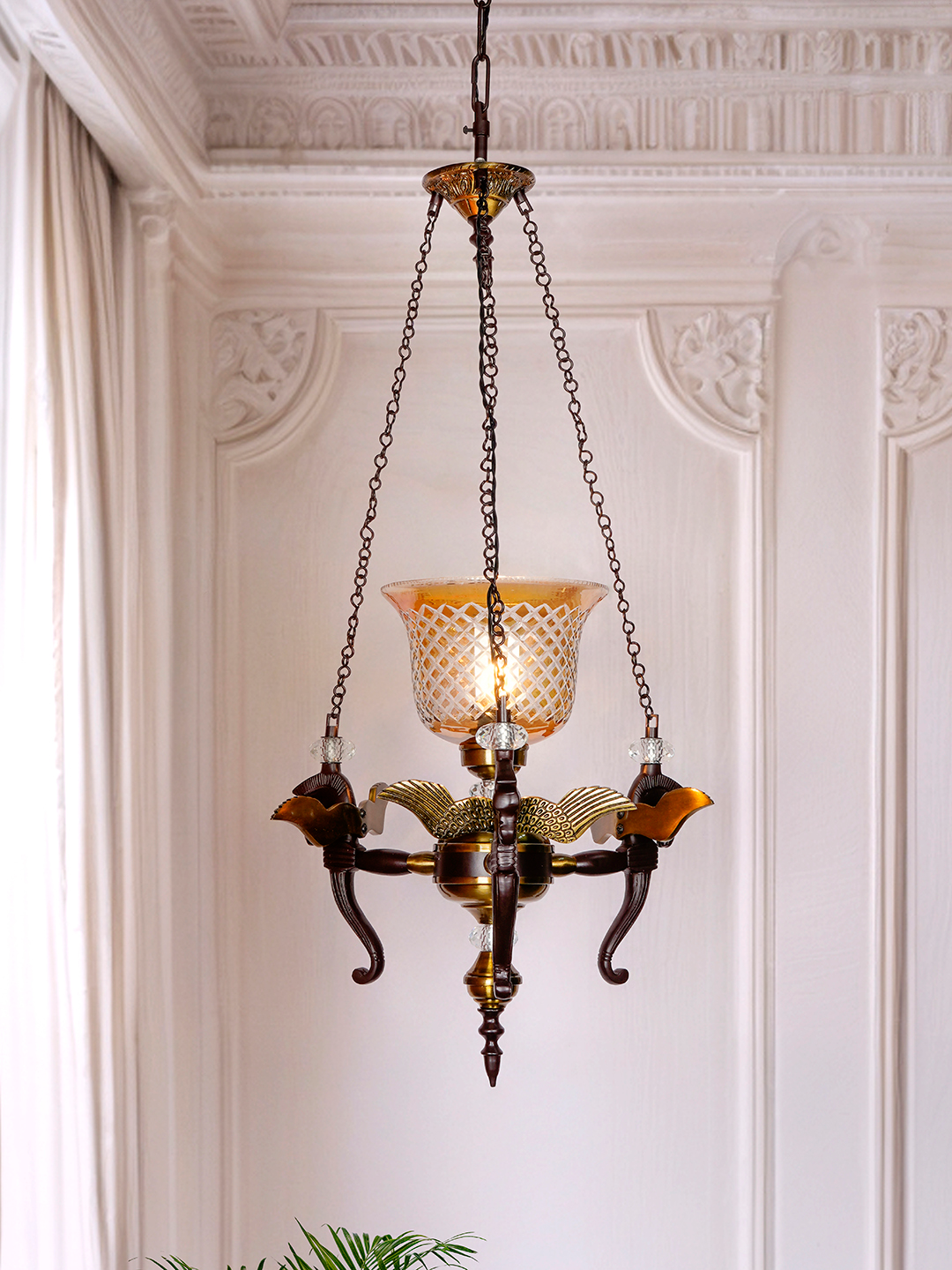 Vintage Pegasus Pendant Chandelier with Golden CutGlass Shade