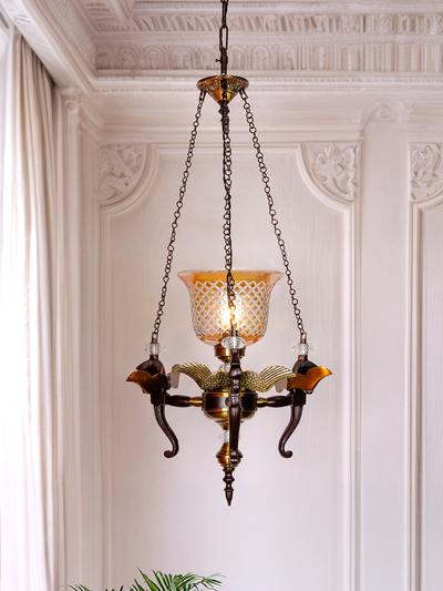 Vintage Pegasus Pendant Chandelier with Golden CutGlass Shade