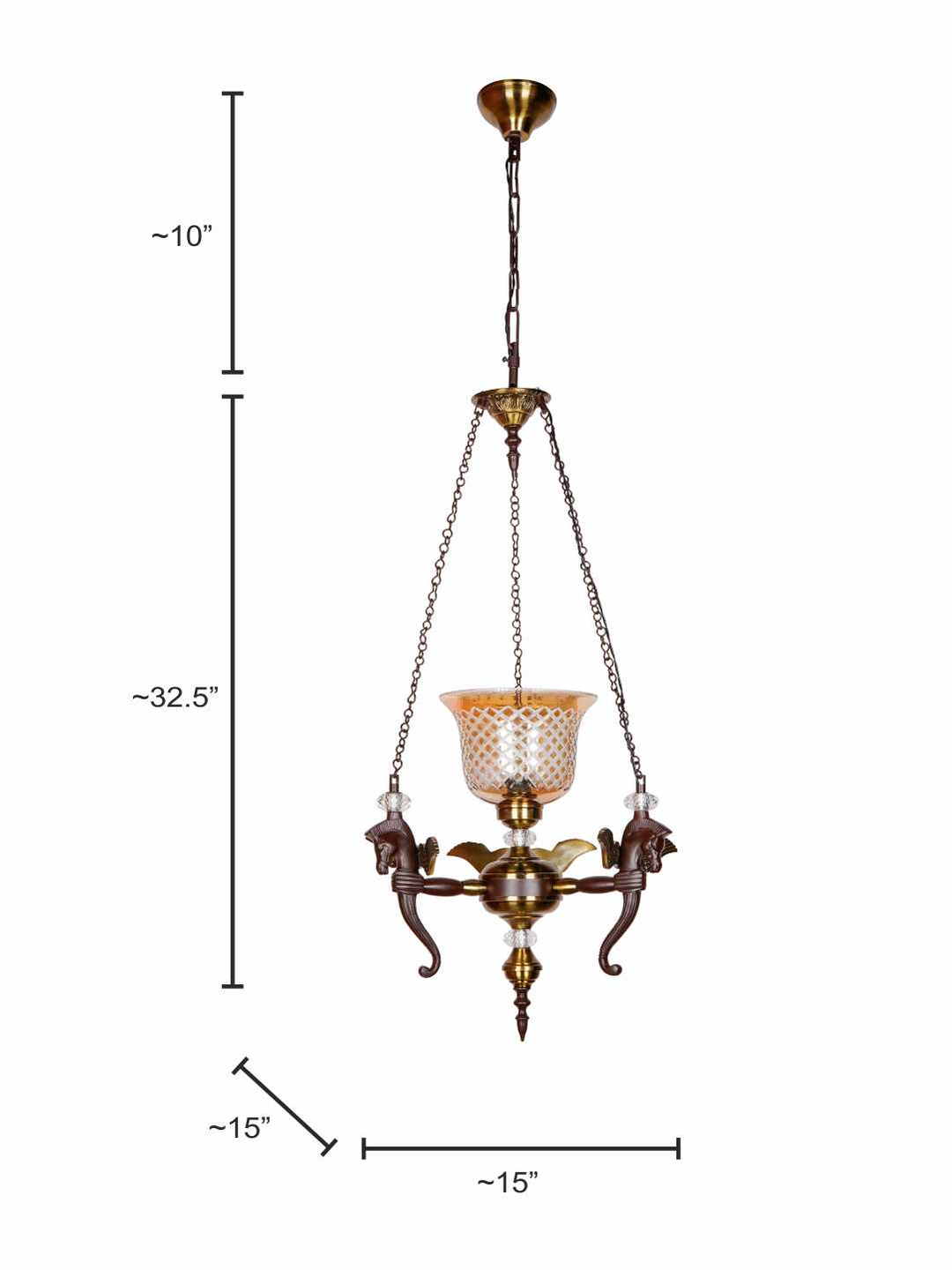 Vintage Pegasus Pendant Chandelier with Golden CutGlass Shade