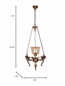 Vintage Pegasus Pendant Chandelier with Golden CutGlass Shade