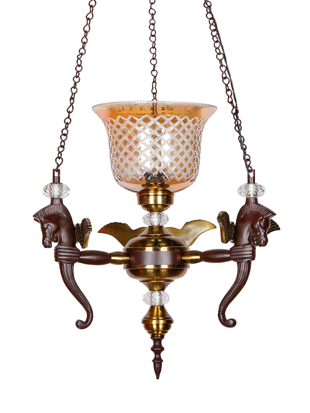 Vintage Pegasus Pendant Chandelier with Golden CutGlass Shade