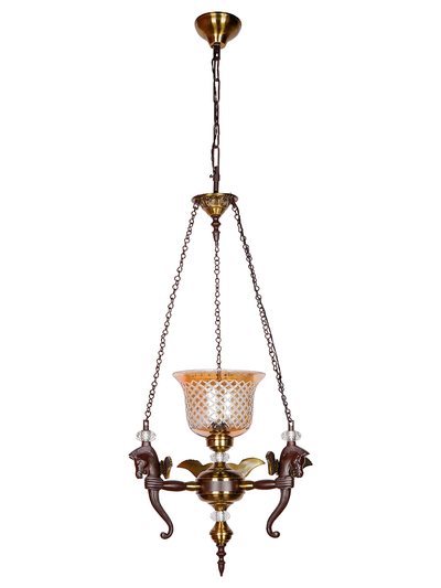 Vintage Pegasus Pendant Chandelier with Golden CutGlass Shade
