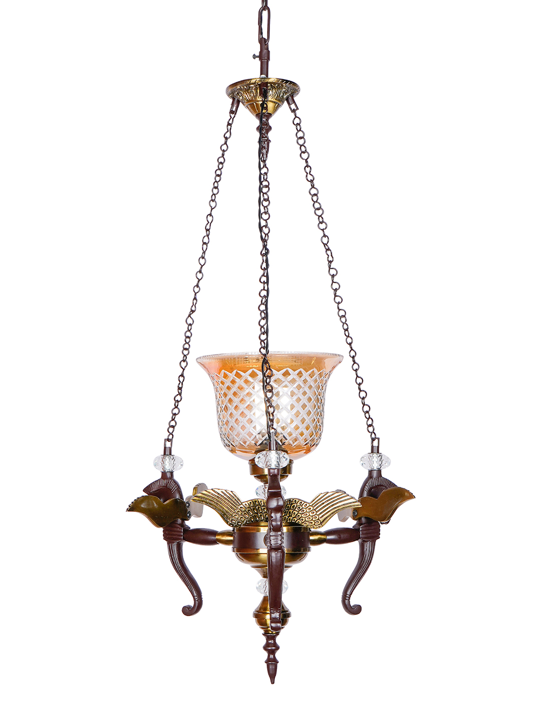 Vintage Pegasus Pendant Chandelier with Golden CutGlass Shade