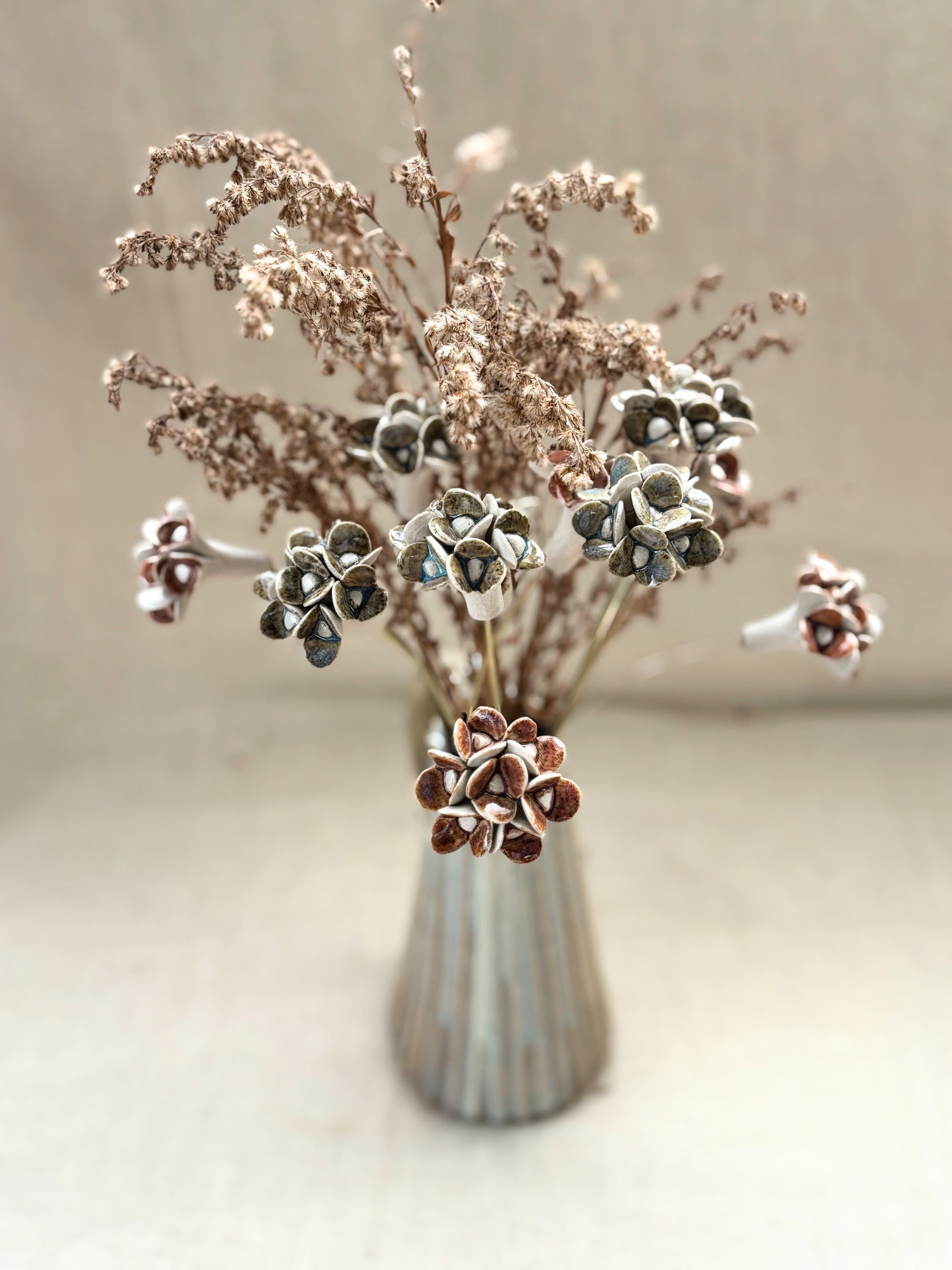 Vintage Hydrengea - Two flower Stem Mixed