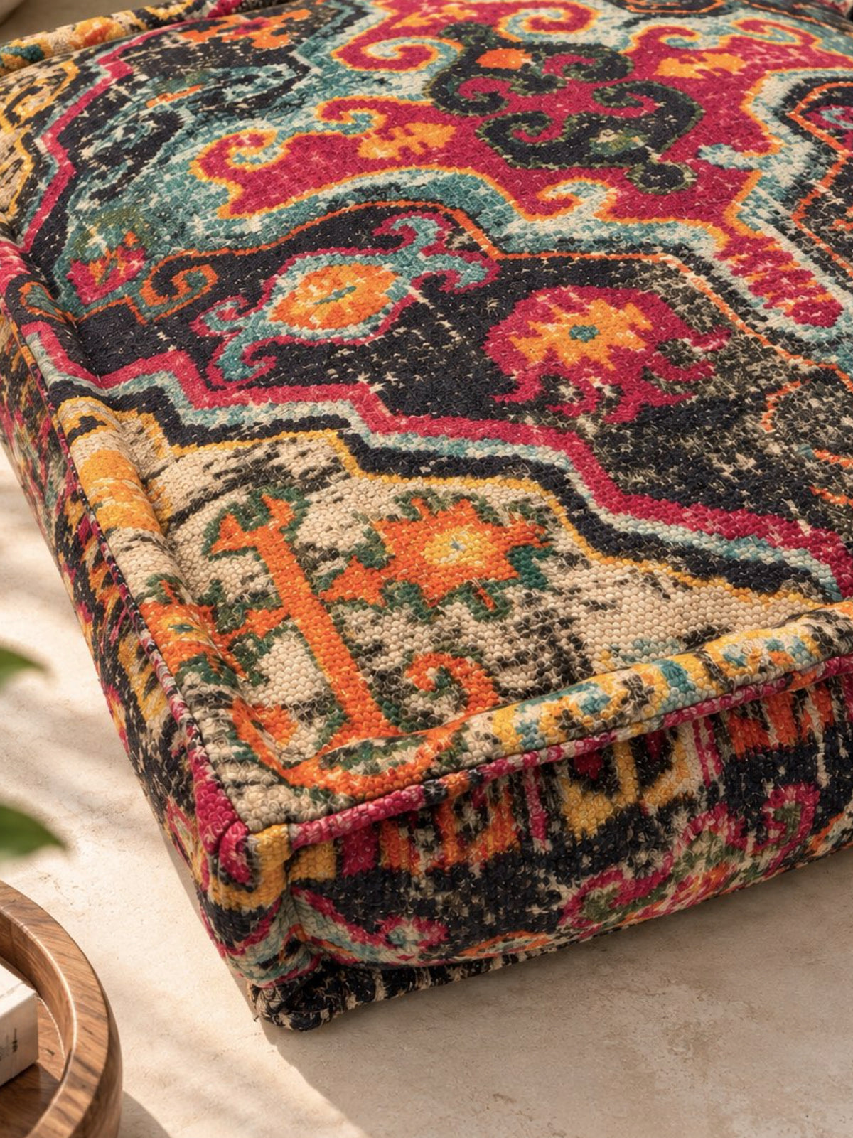 Vintage Medallion Printed Square Pouffe or Floor cushion