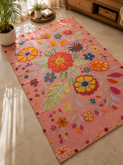 Blush Bloom Embroidered Anti-Skid Rug