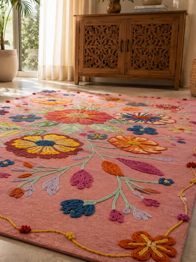 Blush Bloom Embroidered Anti-Skid Rug