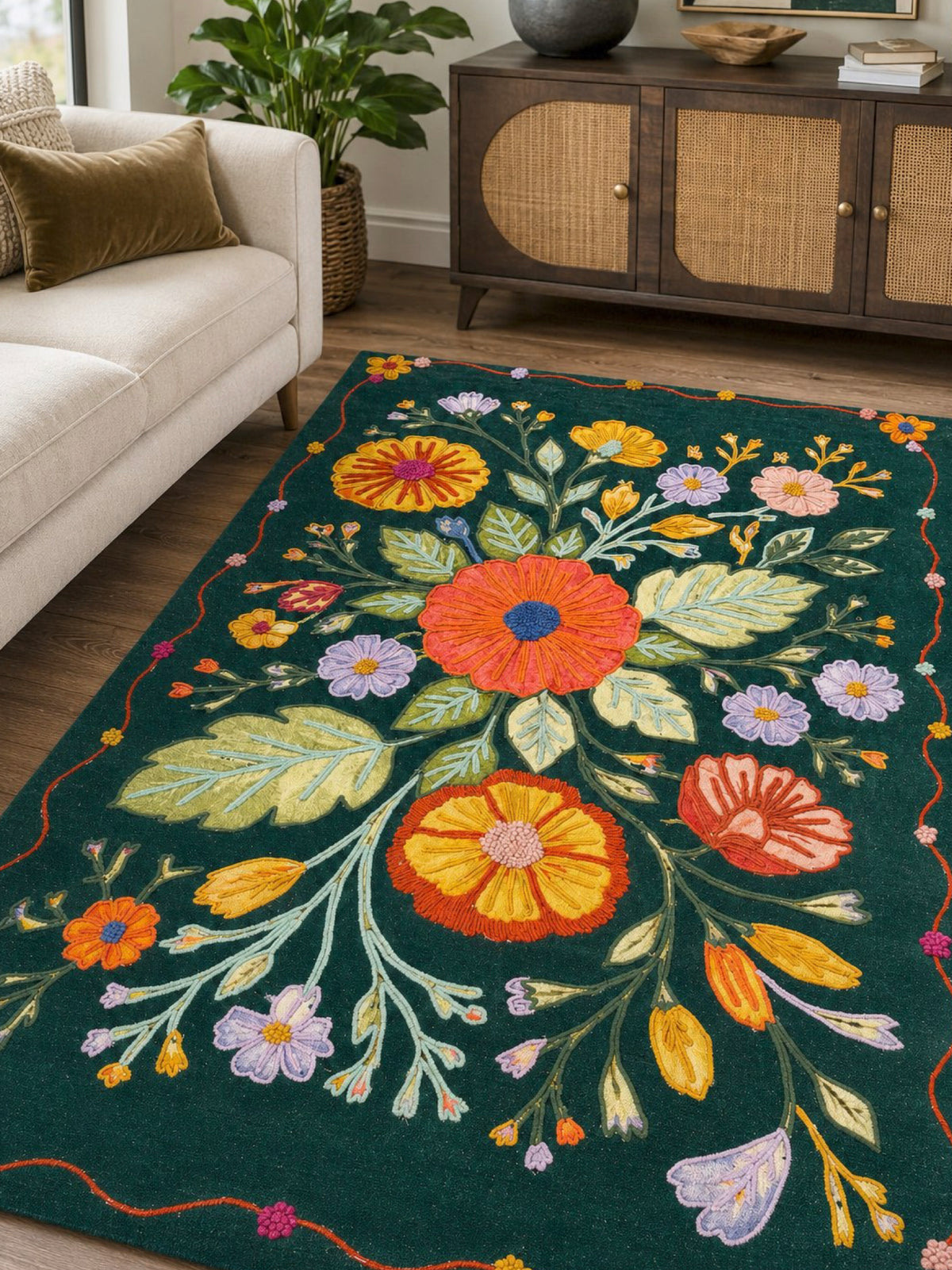 Garden Reverie Embroidered  Rug