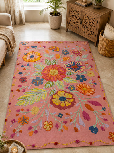 Blush Bloom Embroidered Anti-Skid Rug
