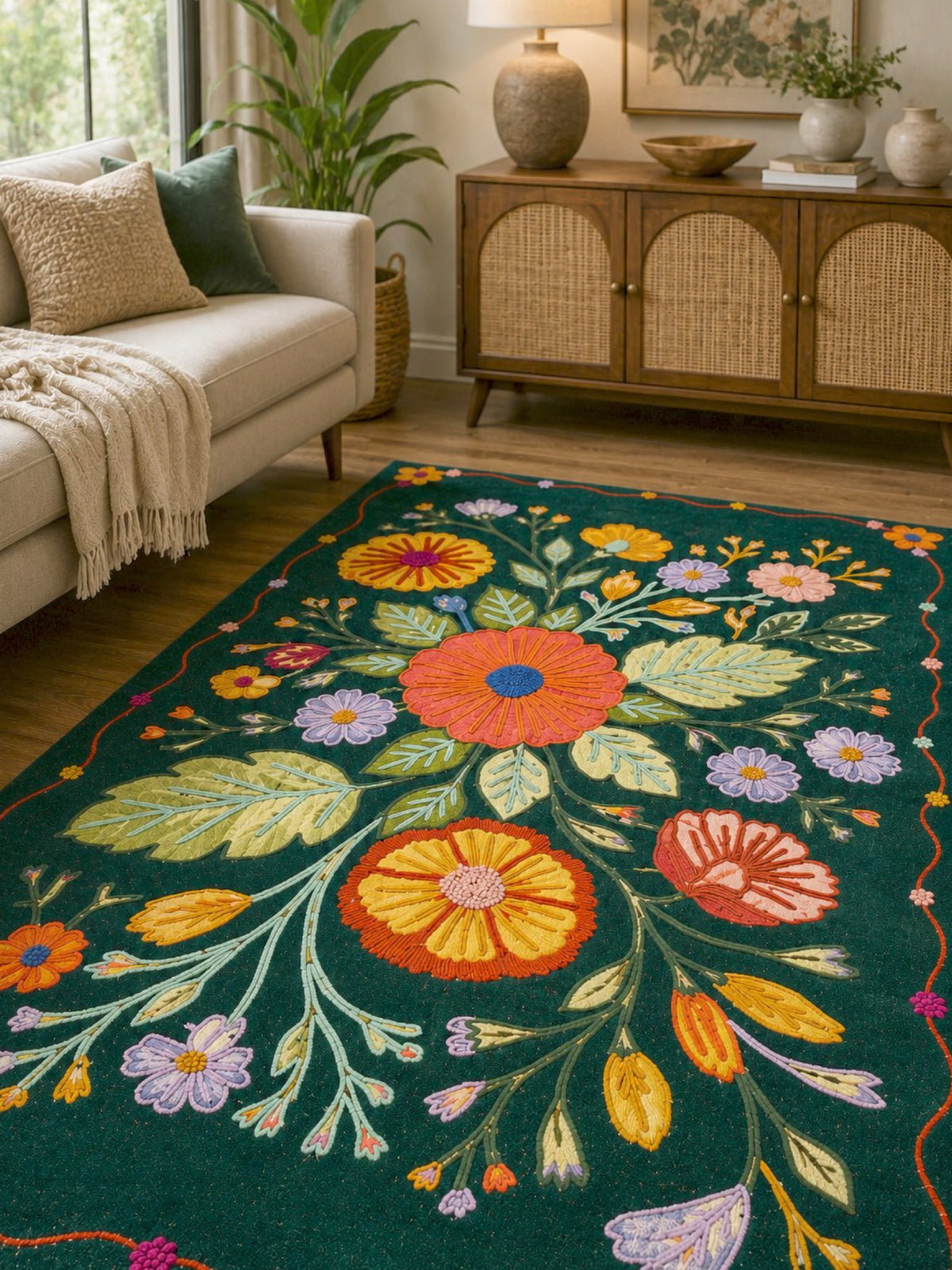 Garden Reverie Embroidered  Rug