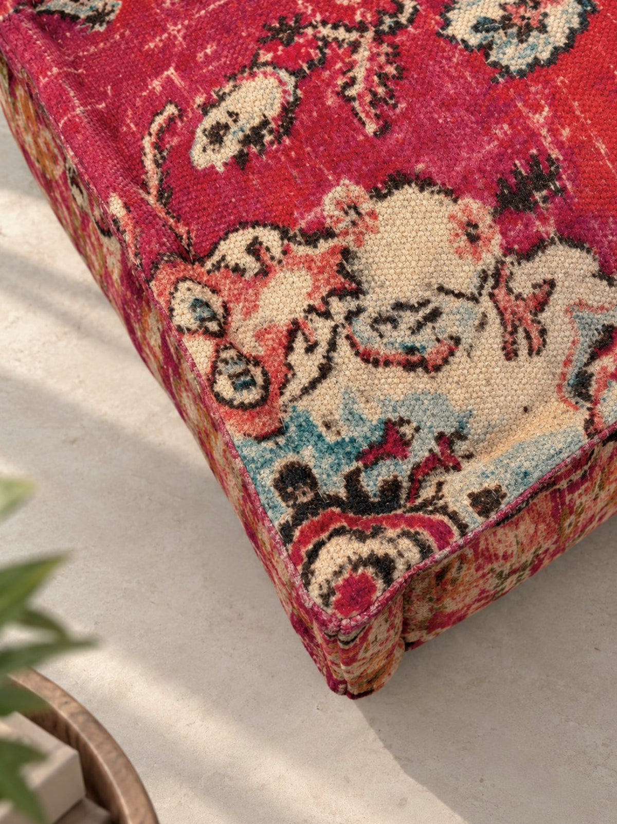 Crimson Heirloom Square Pouffe or Floor cushion