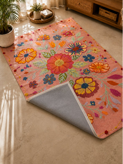 Blush Bloom Embroidered Anti-Skid Rug