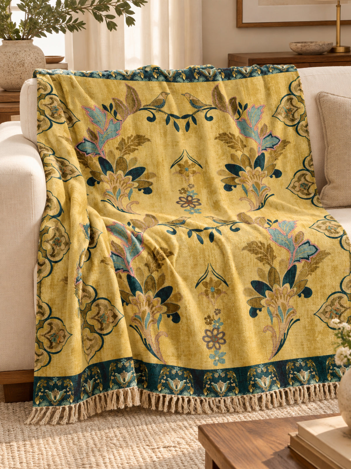 Bird & Bloom Embroidered  Throw