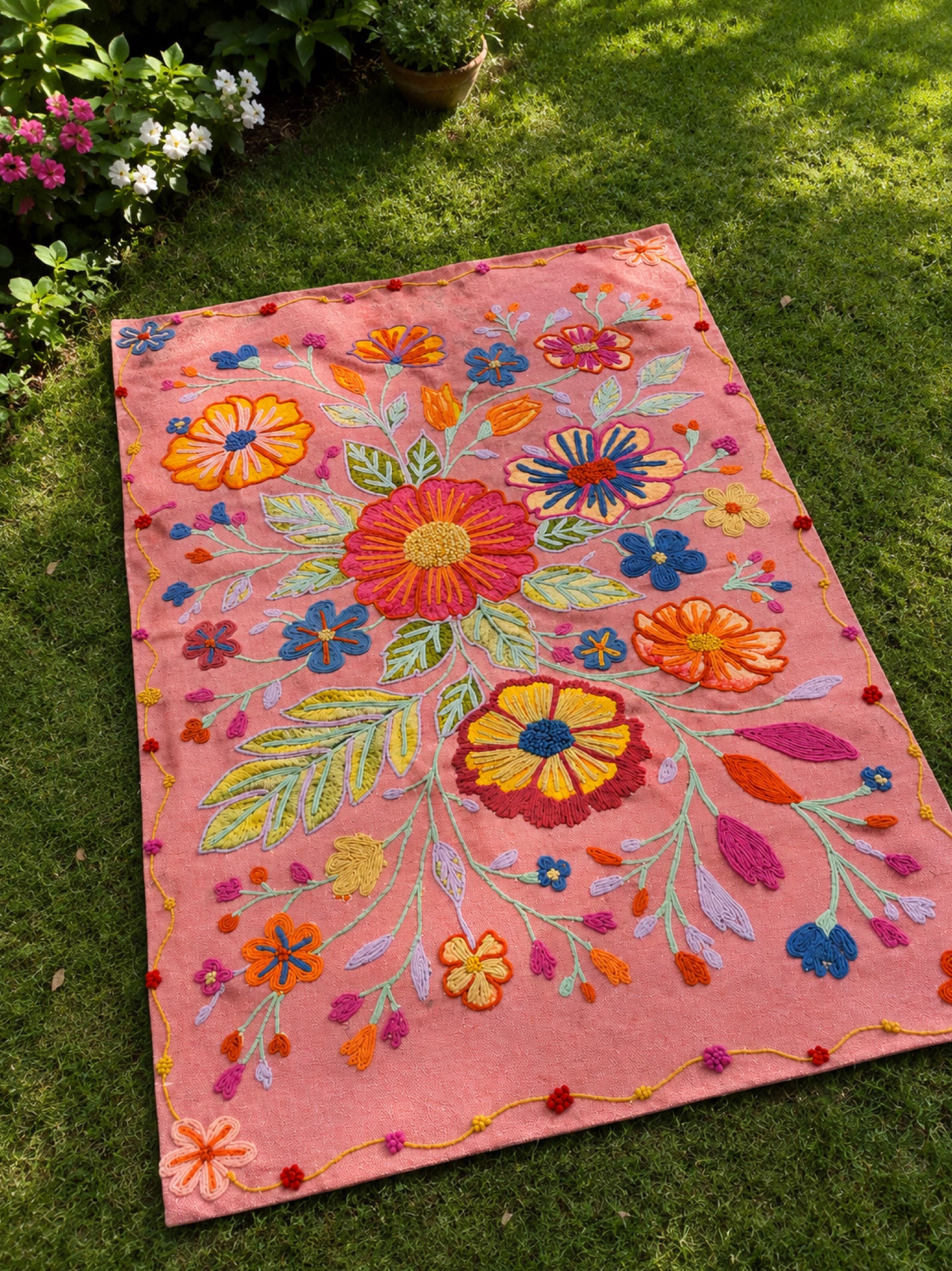 Blush Bloom Embroidered Anti-Skid Rug