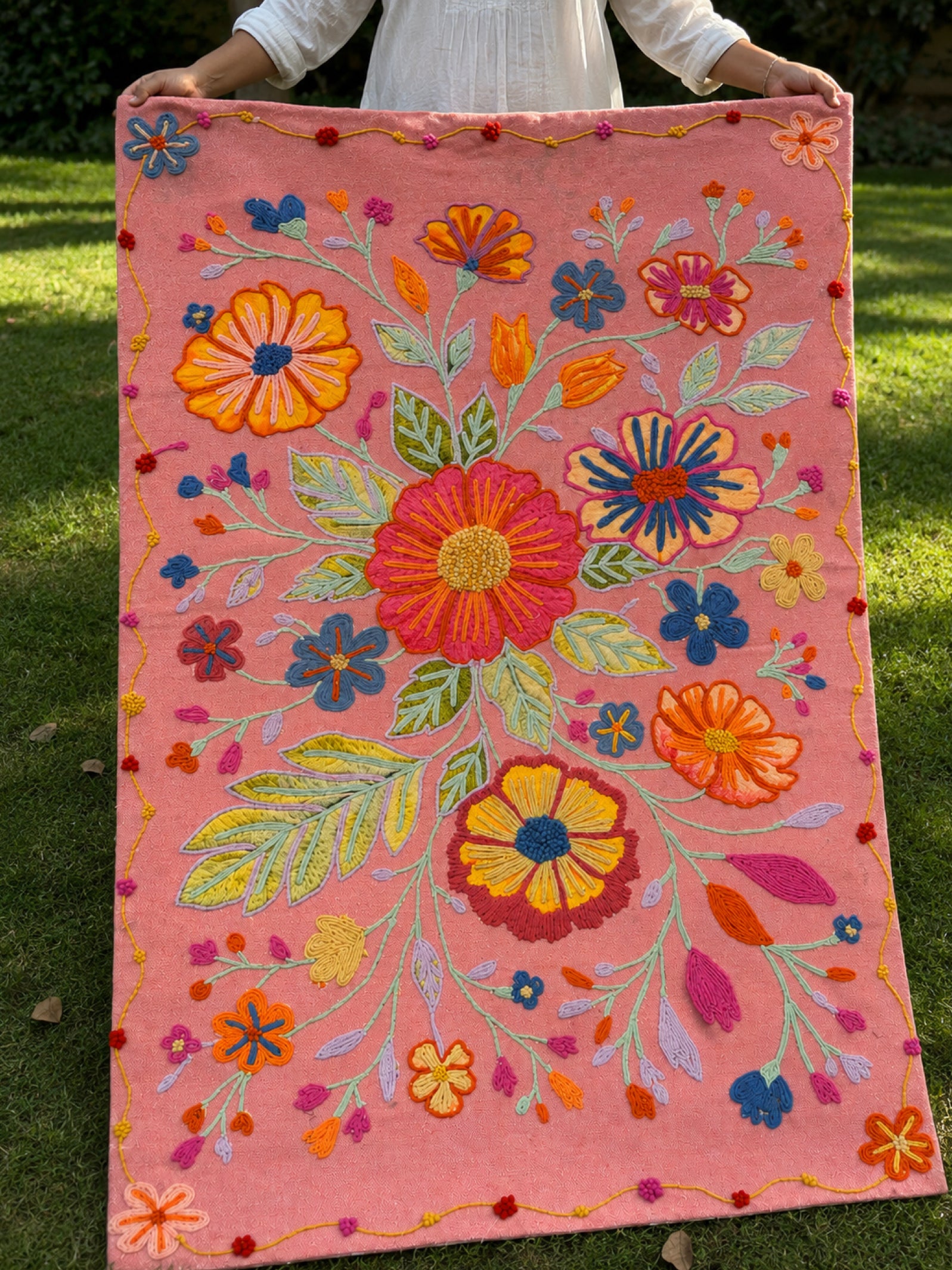Blush Bloom Embroidered Anti-Skid Rug