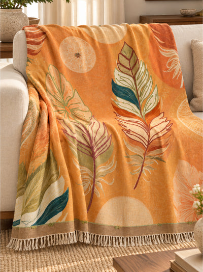 Orange Leaf Embroidered Throw