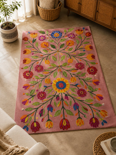 Rosy Meadow Embroidered Anti-Skid Rug
