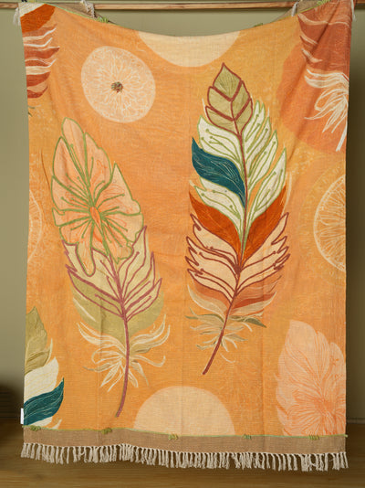 Orange Leaf Embroidered Throw