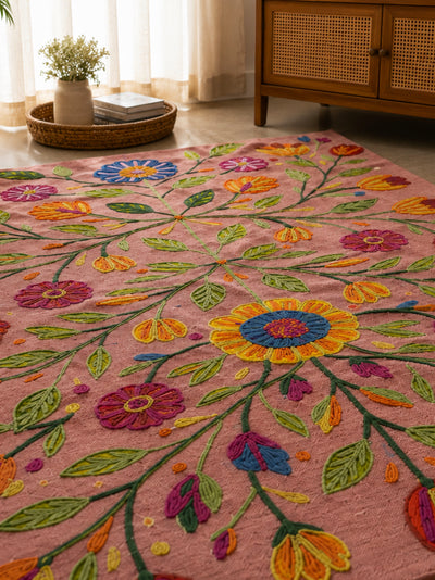Rosy Meadow Embroidered Anti-Skid Rug