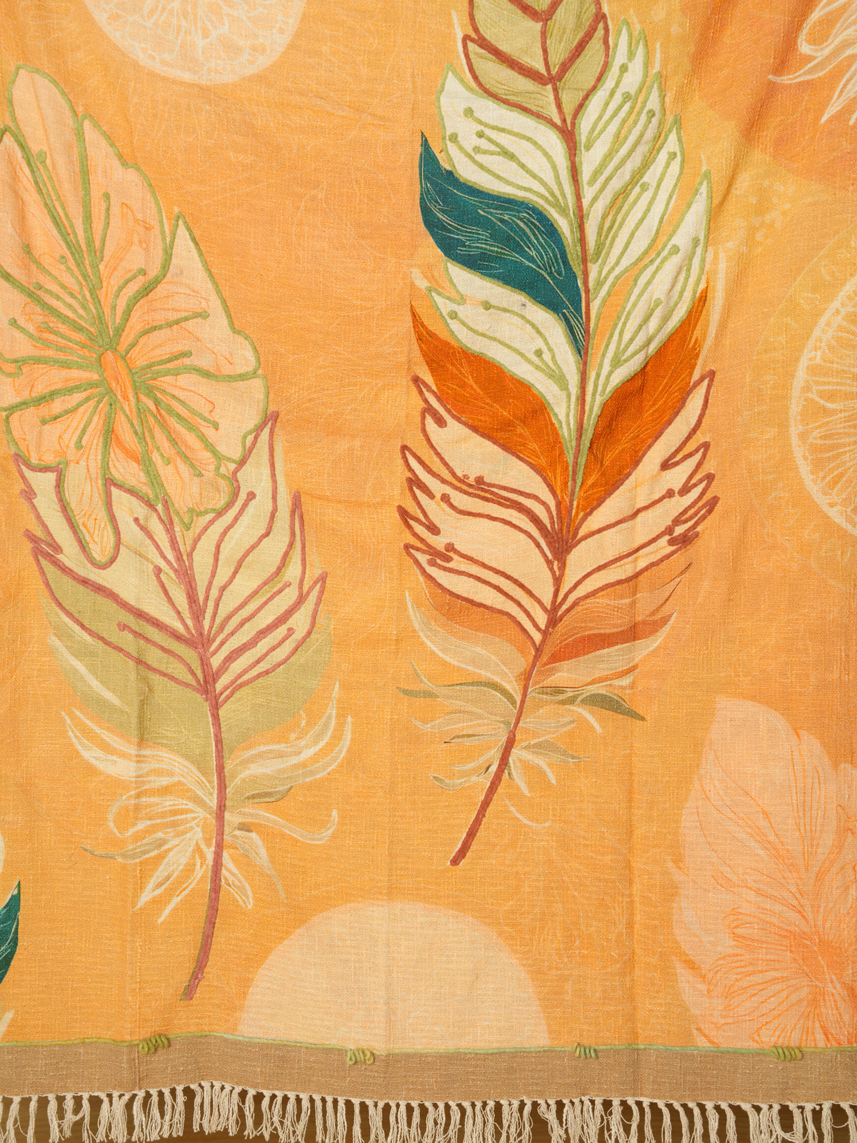 Orange Leaf Embroidered Throw