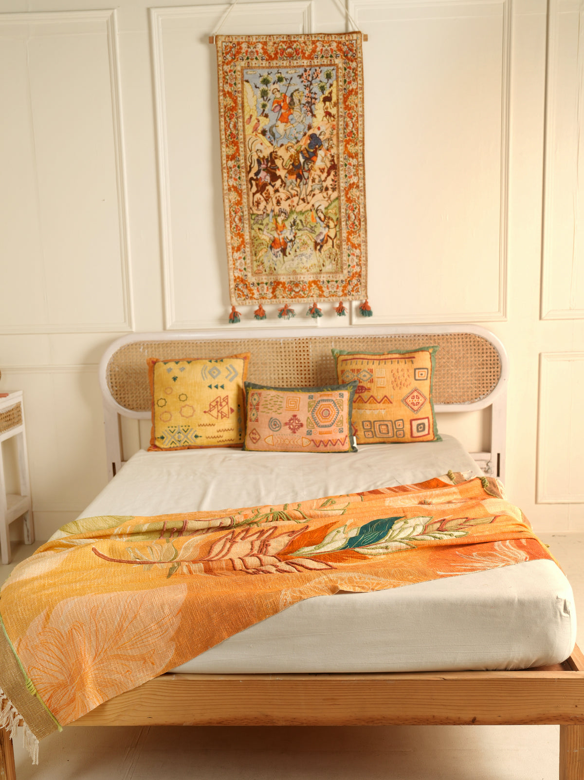 Orange Leaf Embroidered Throw