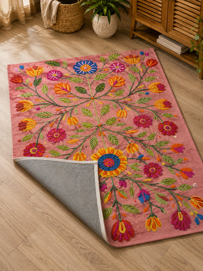 Rosy Meadow Embroidered Anti-Skid Rug