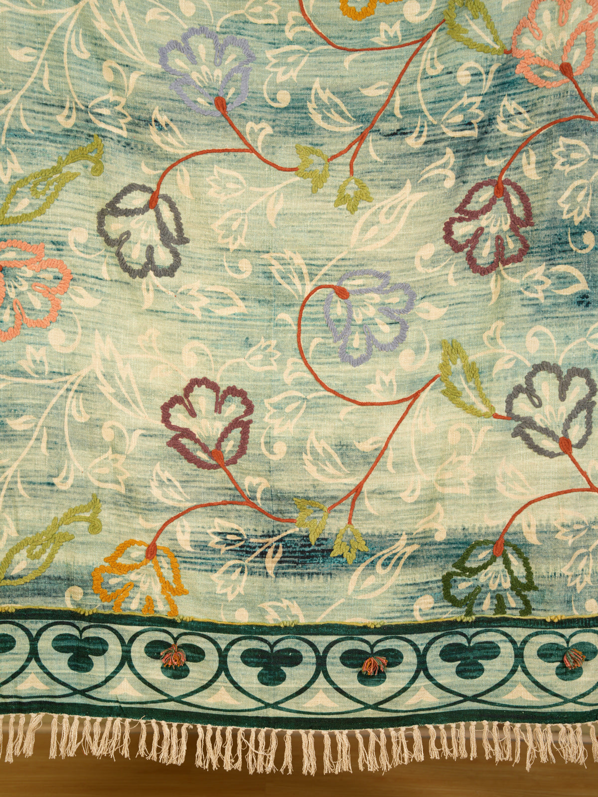 Blue Floral Vine Embroidered Throw