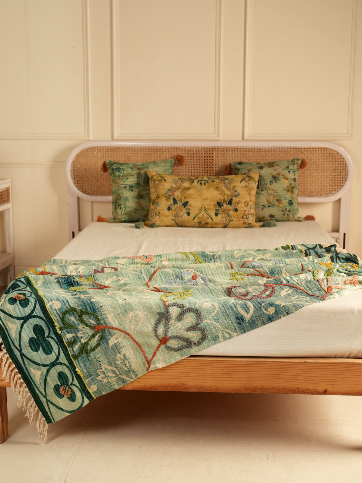 Blue Floral Vine Embroidered Throw