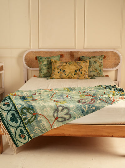 Blue Floral Vine Embroidered Throw