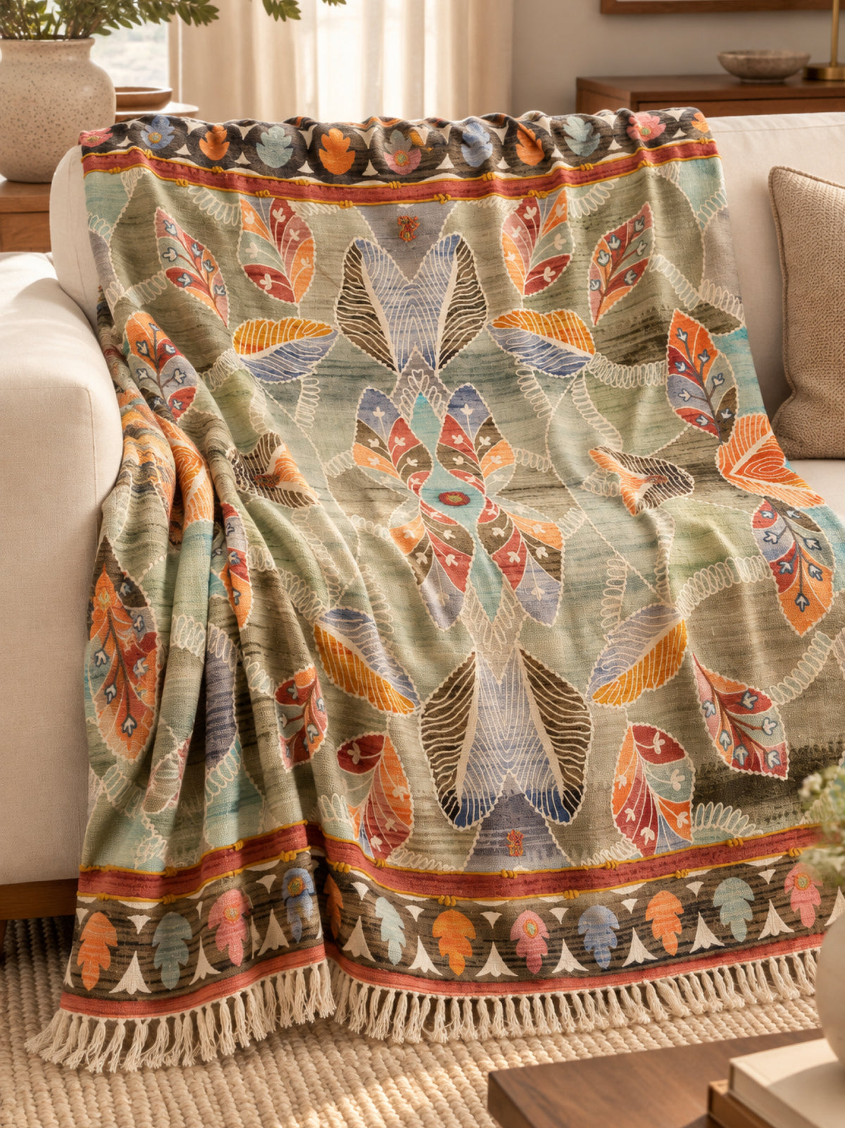 Meadow Leaf Embroidered Throw