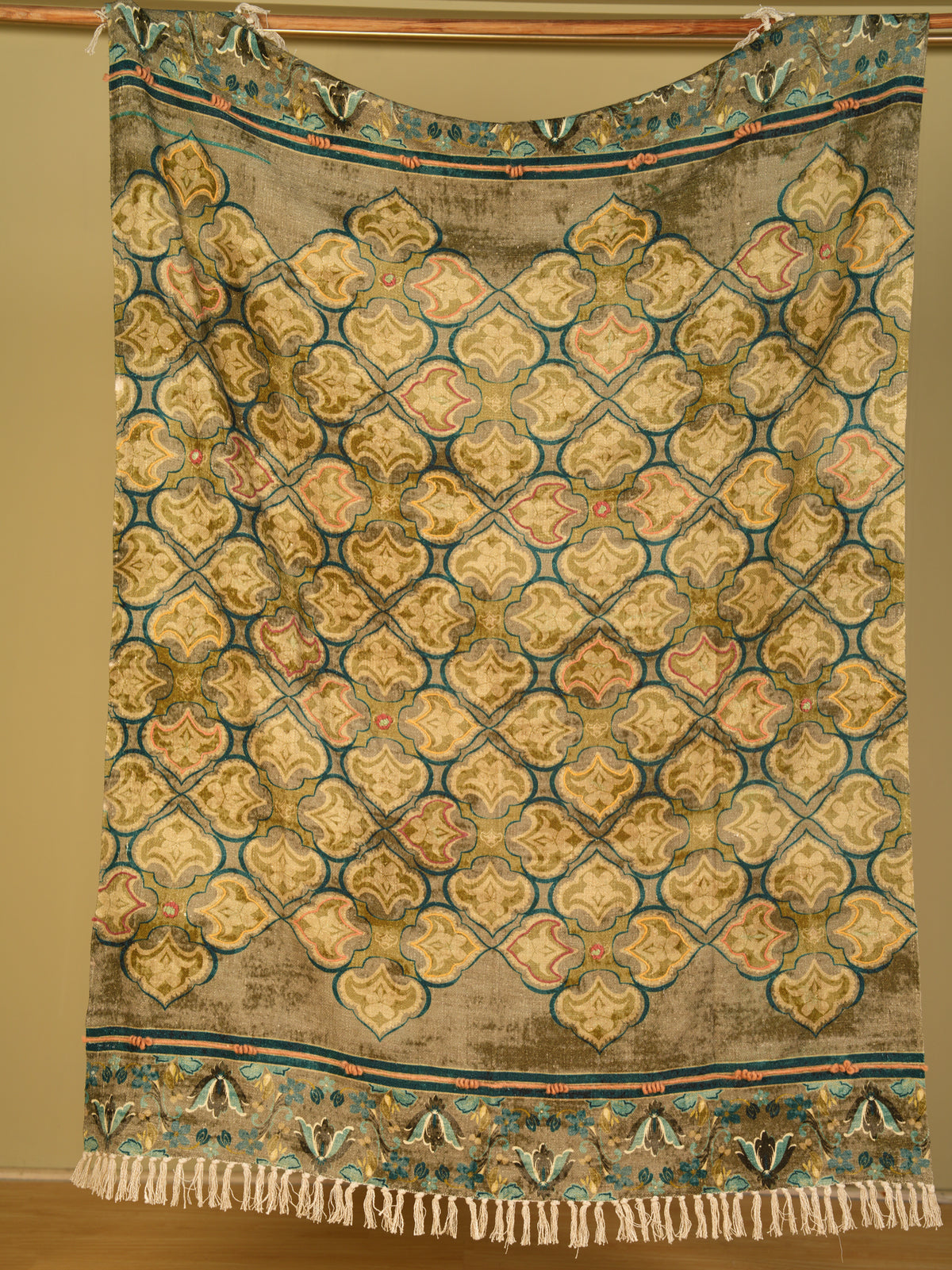 Trellis Olive Embroidered Throw