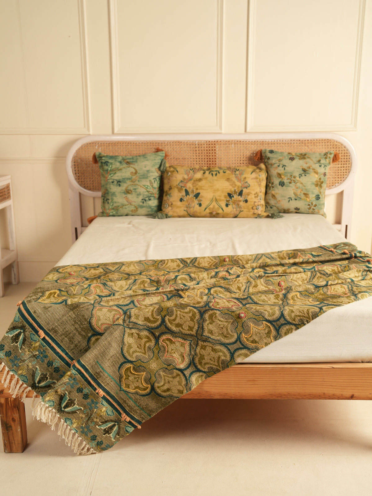 Trellis Olive Embroidered Throw