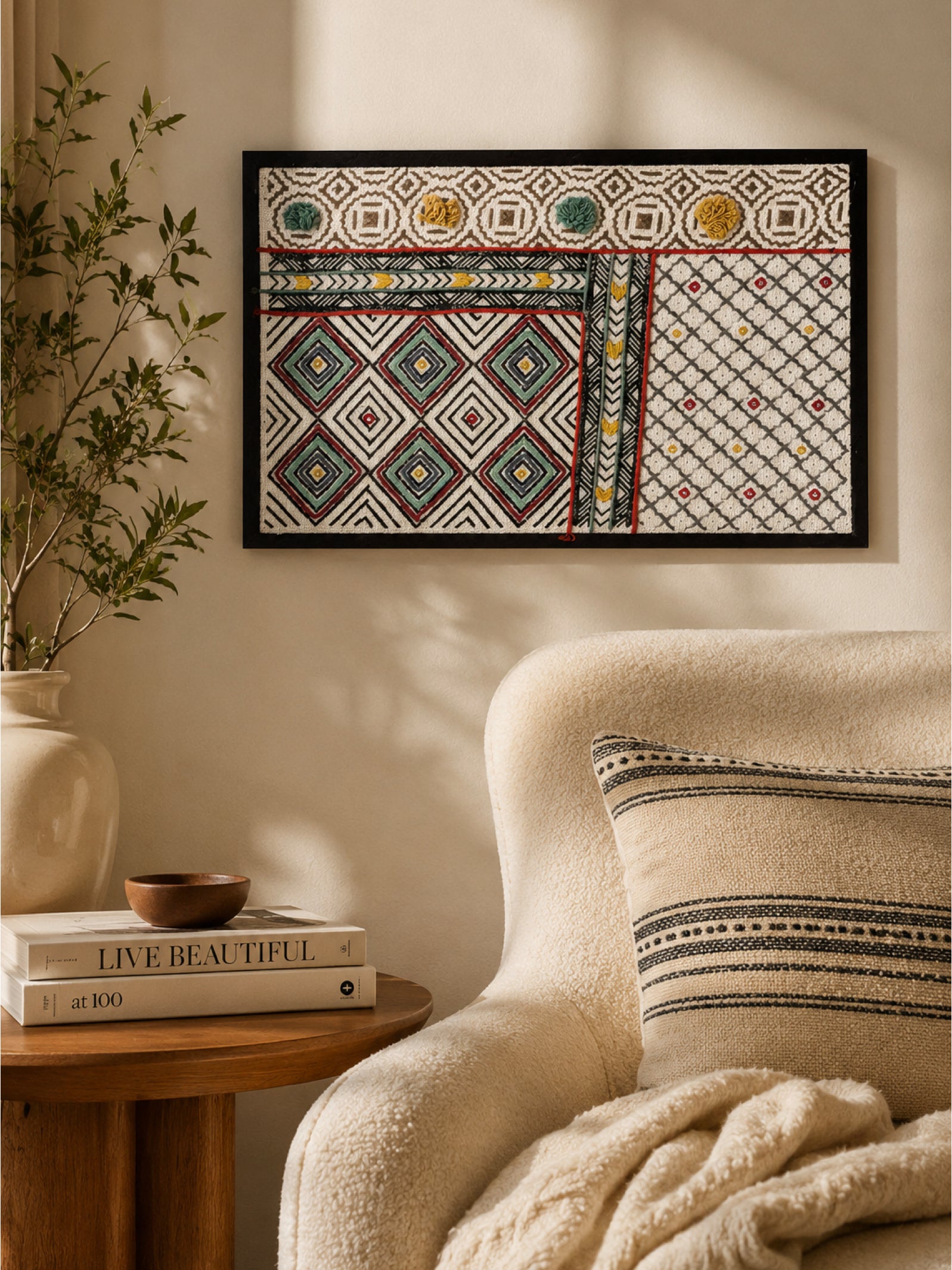 Nomad Geometry Block Printed Embroidered Wall Frame