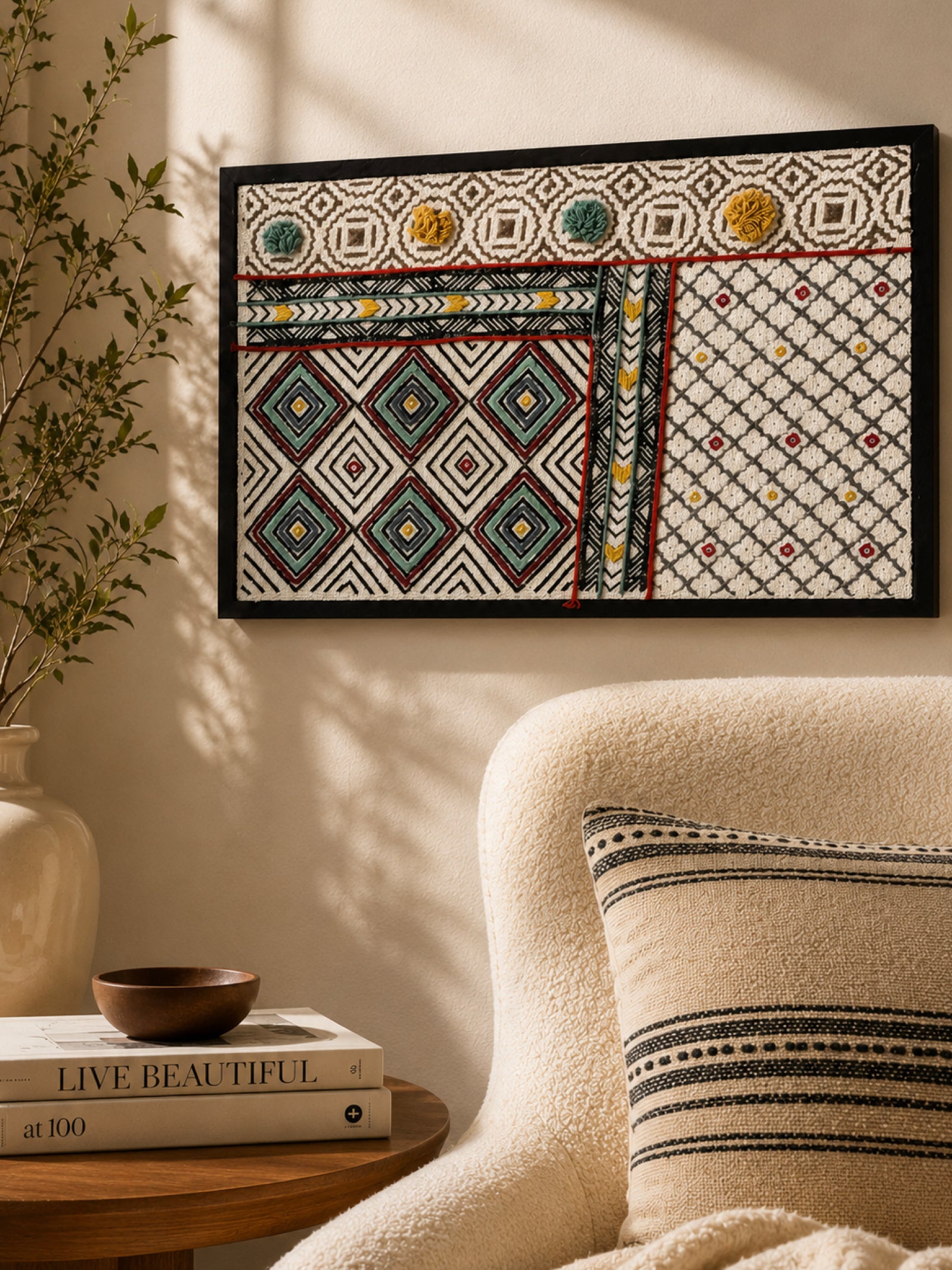 Nomad Geometry Block Printed Embroidered Wall Frame