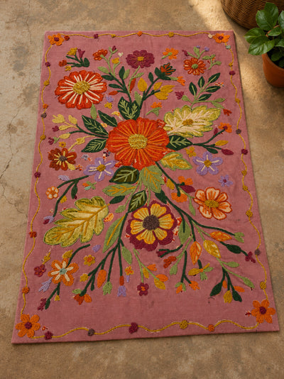 Roselle Bloom Embroidered Rug with Anti-Skid Latex Backing