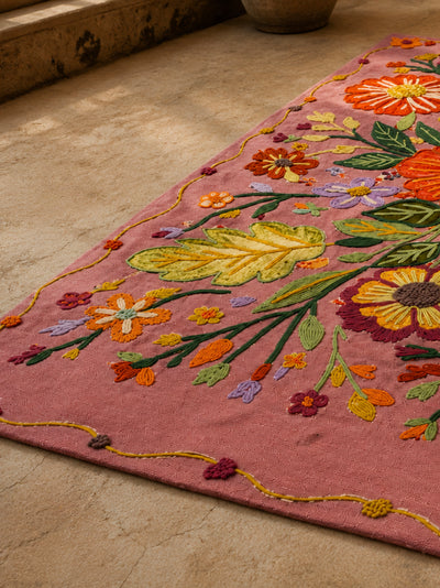 Roselle Bloom Embroidered Rug with Anti-Skid Latex Backing
