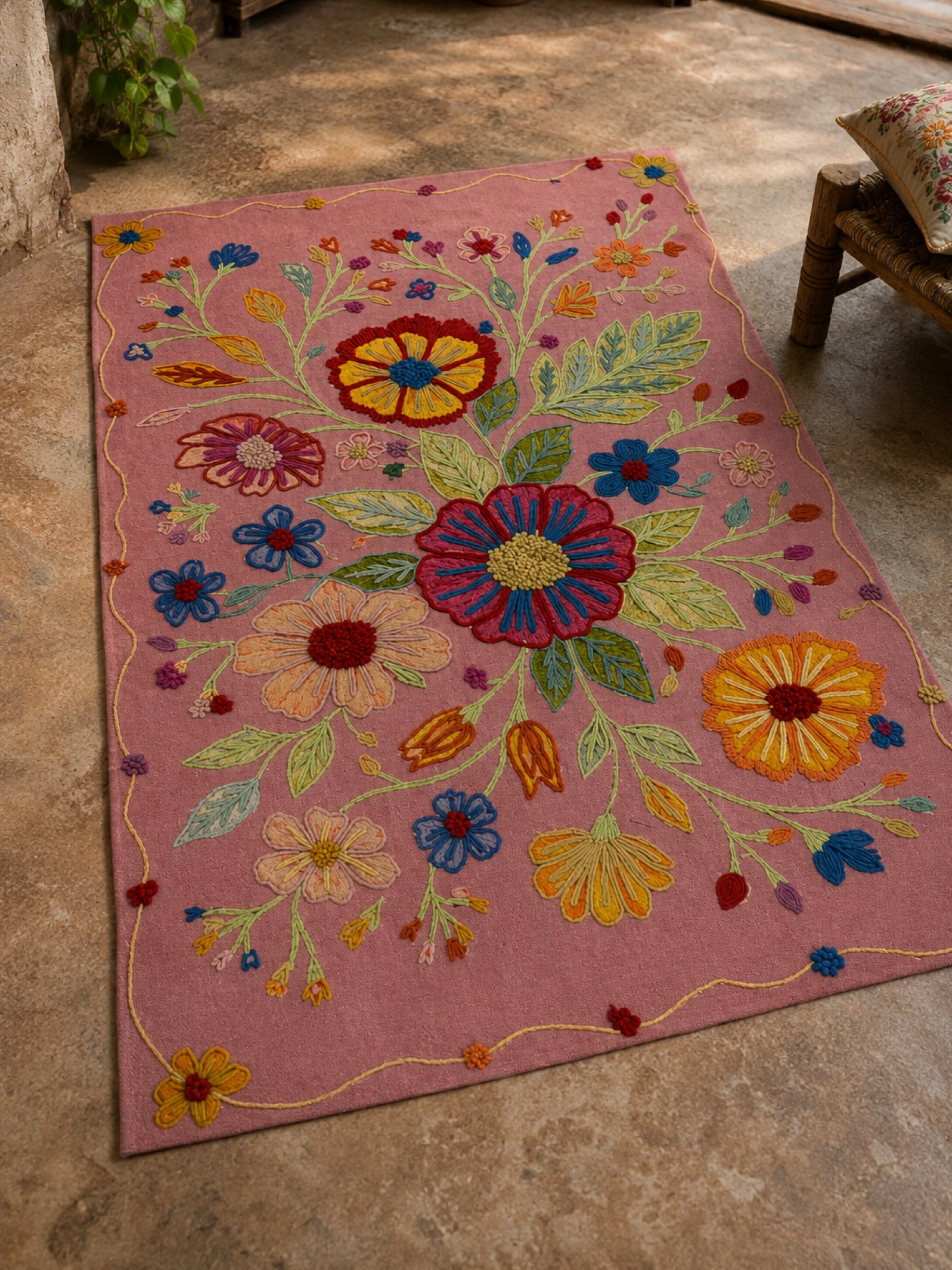 Bloom & Vine Embroidered  Anti-Skid Rug