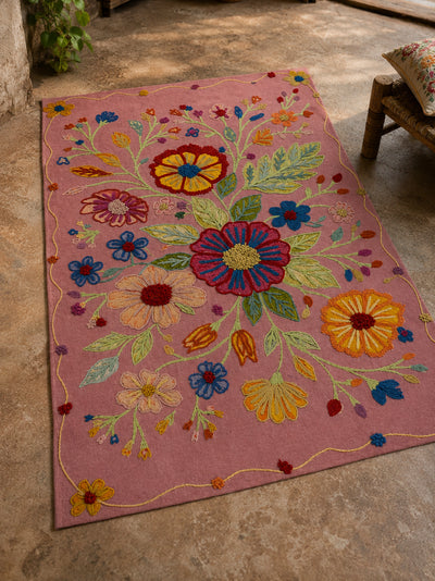 Bloom & Vine Embroidered  Anti-Skid Rug