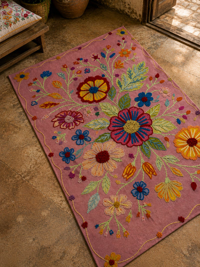 Bloom & Vine Embroidered  Anti-Skid Rug