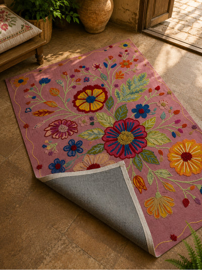 Bloom & Vine Embroidered  Anti-Skid Rug