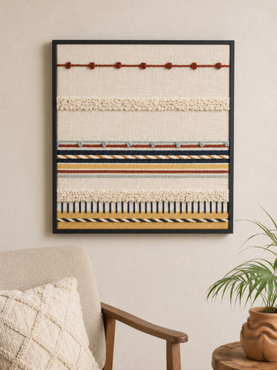 Rustic striped  Block Printed Embroidered Wall Frame