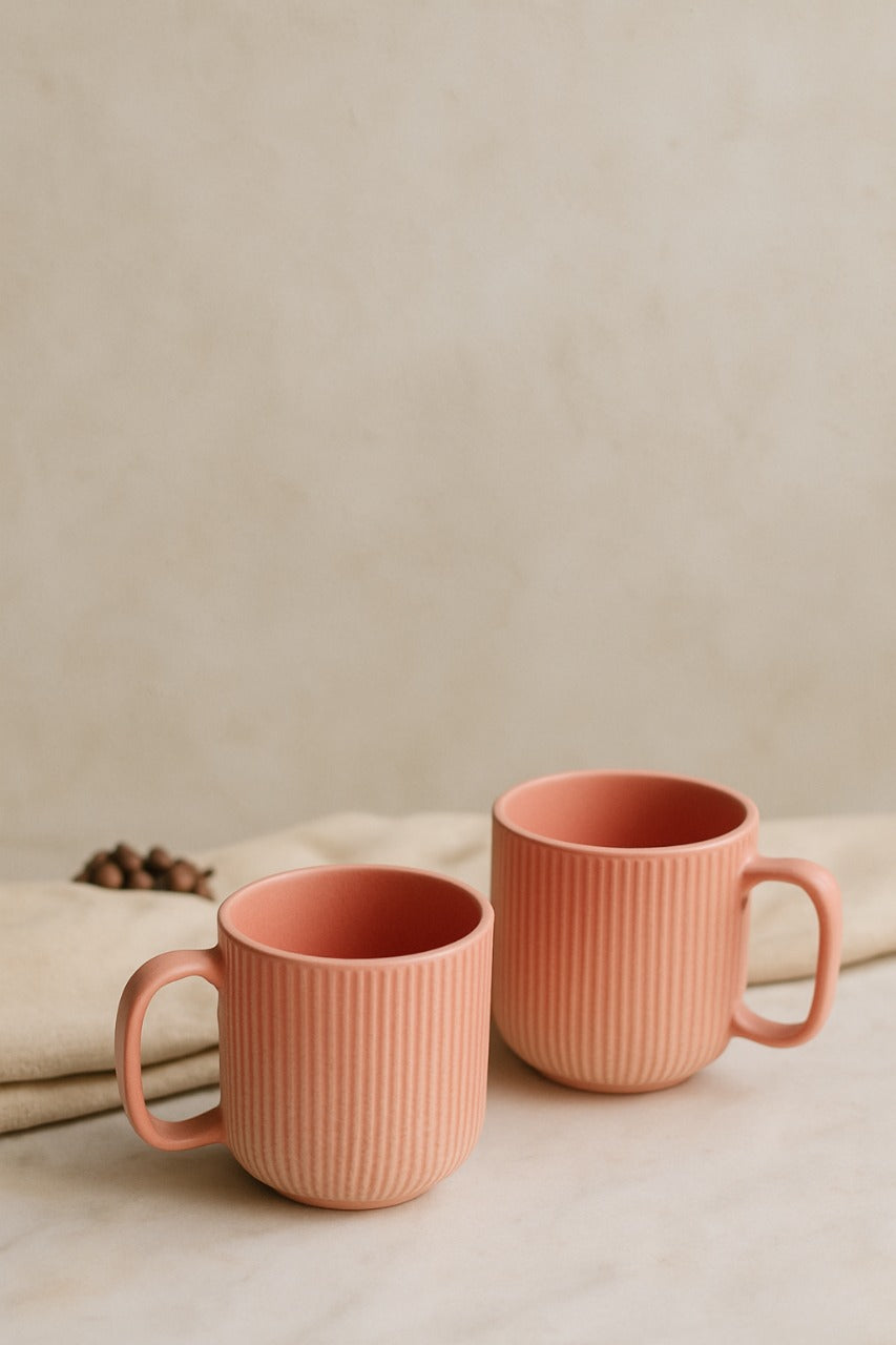 Striped Mug by Glimpse Homes | 330 ml | Set of 2 mugs | Pink Matt