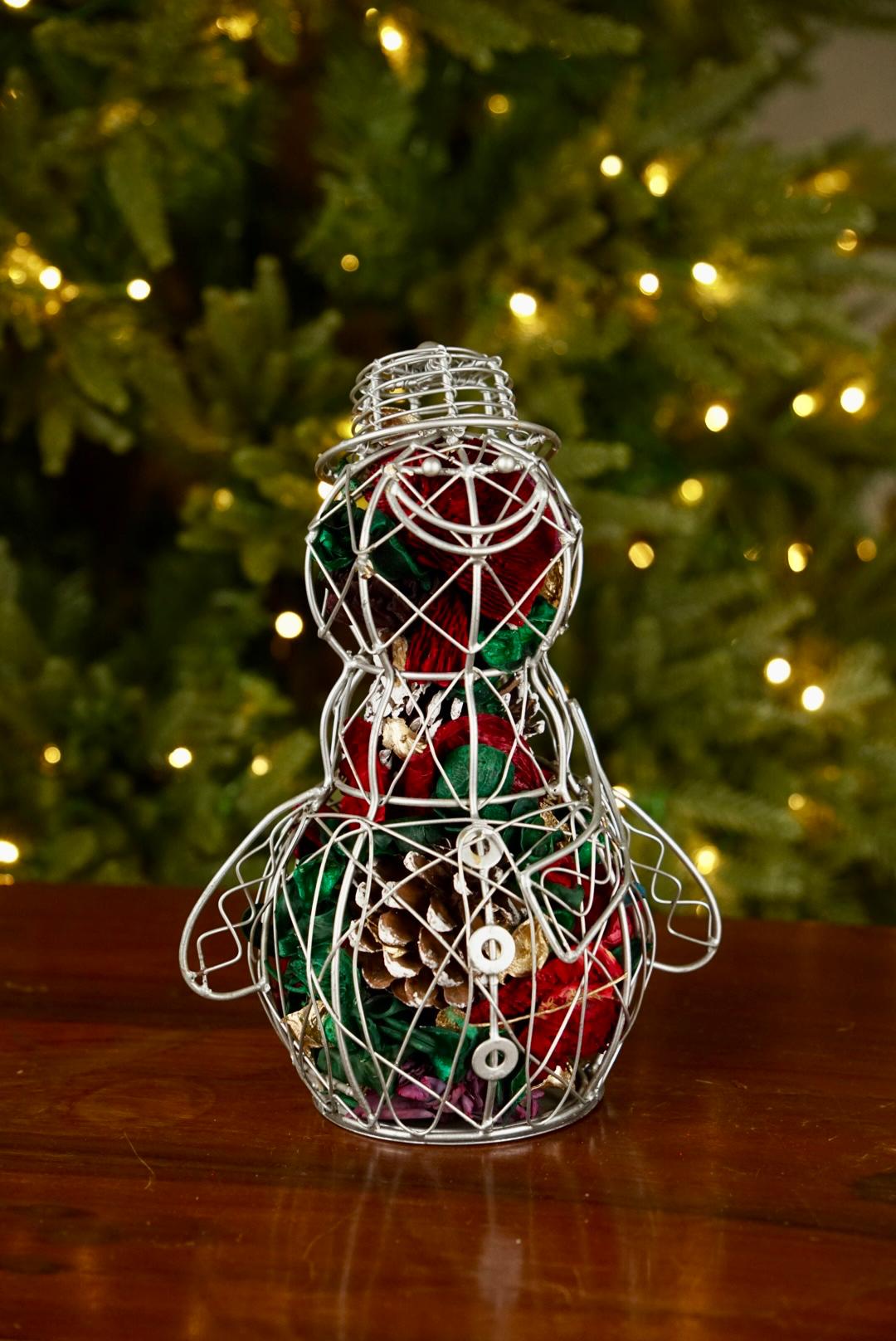 Metal cage snowman Potpourri