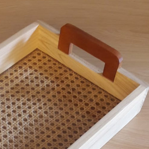 TRAY WITH WOODEN HANDLE