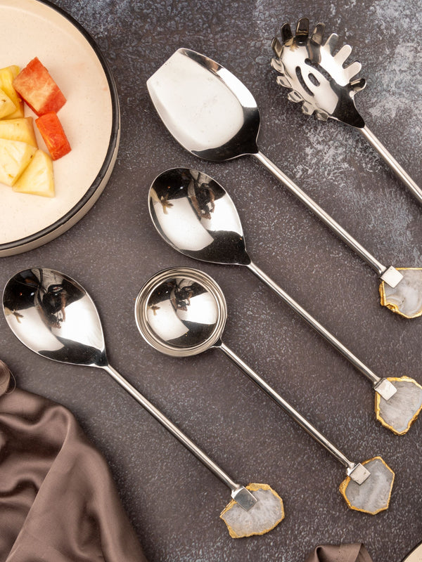 Agate & Metal Cake Server Knife - Silver