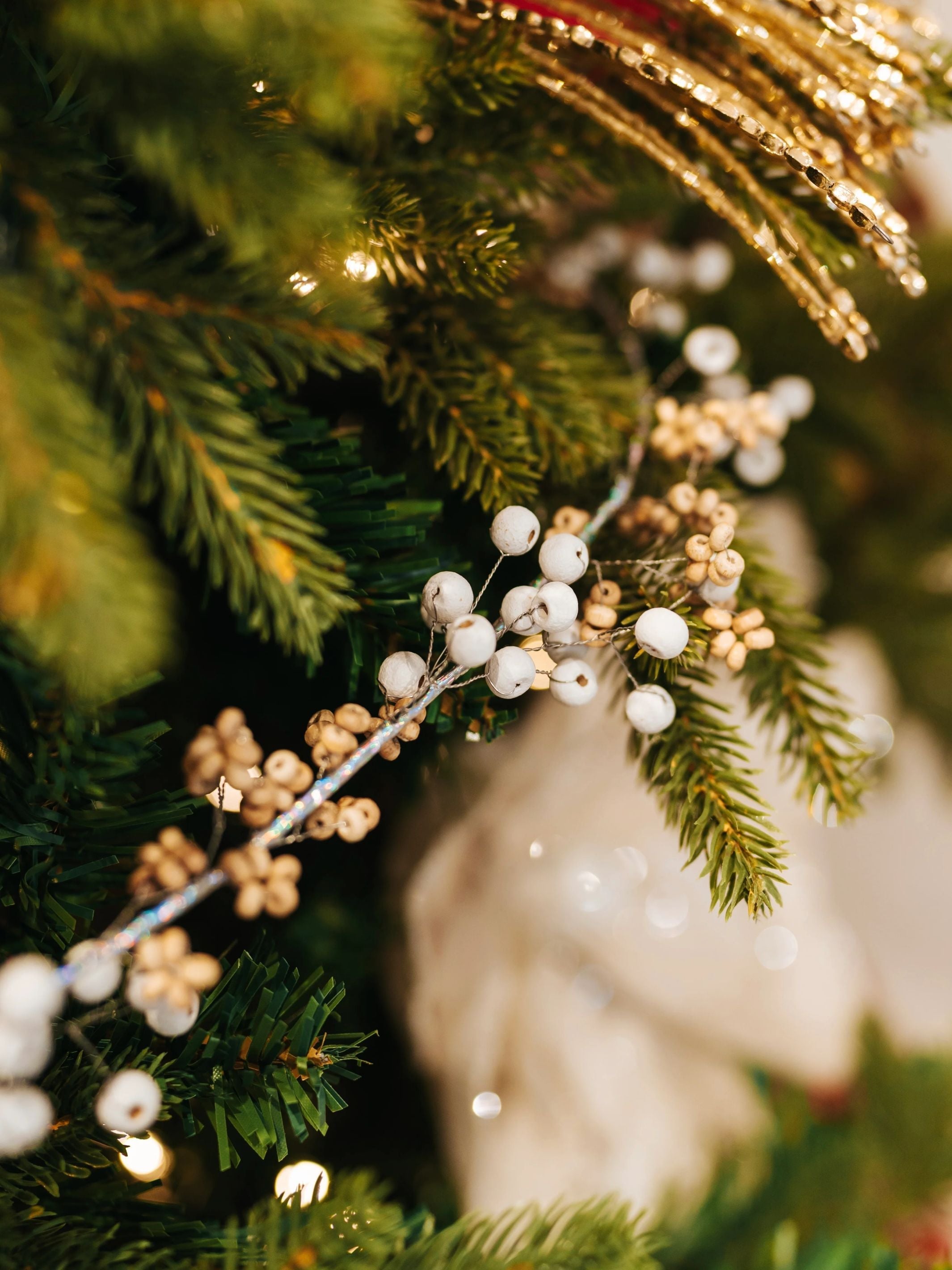 White and natural wooden Beaded Garland Set of 3