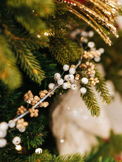 White and natural wooden Beaded Garland Set of 3