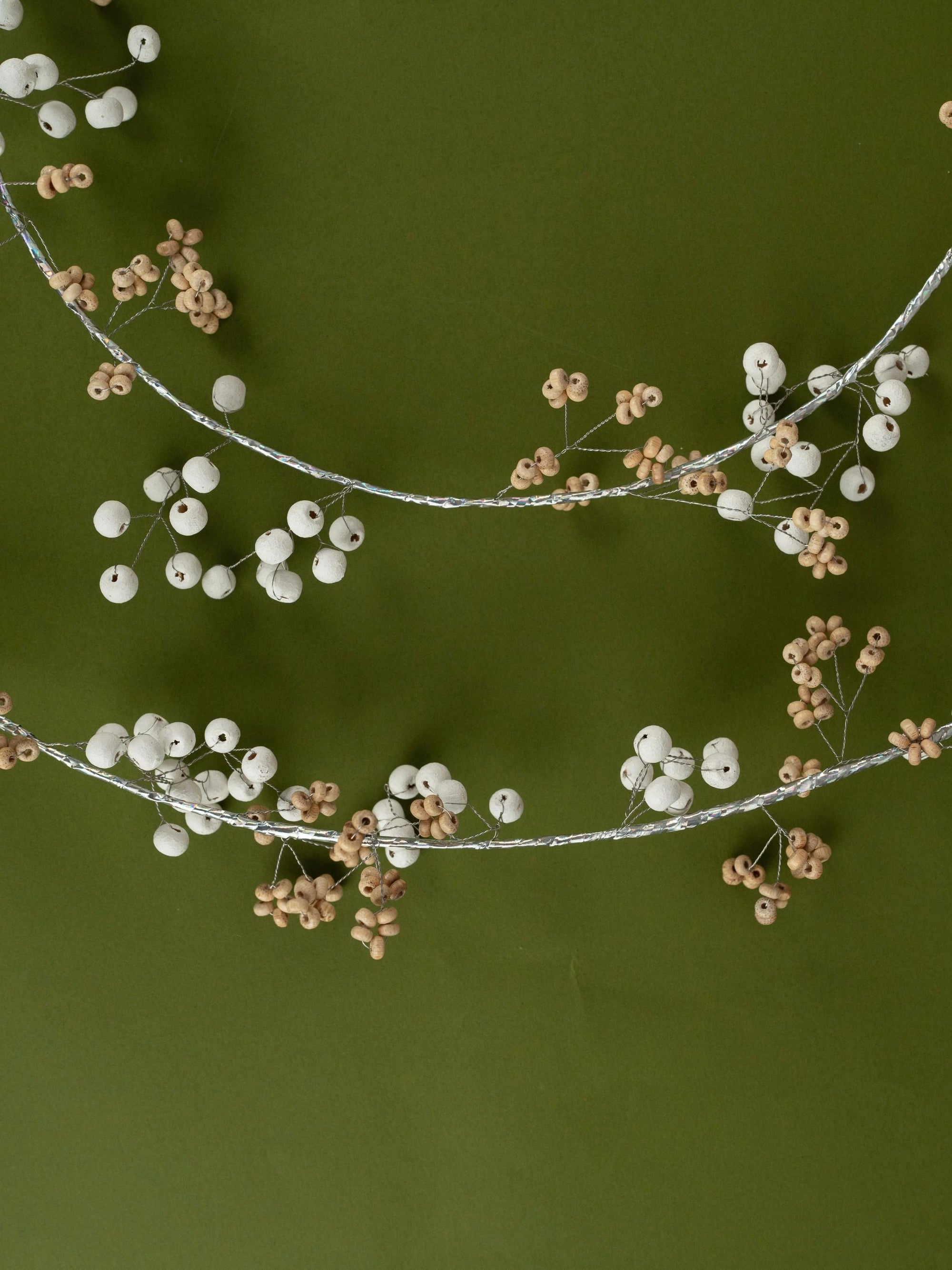 White and natural wooden Beaded Garland Set of 3
