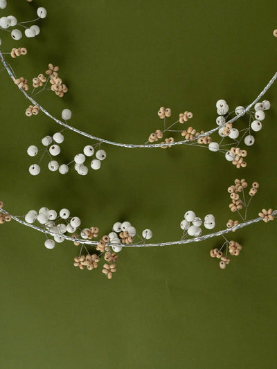 White and natural wooden Beaded Garland Set of 3