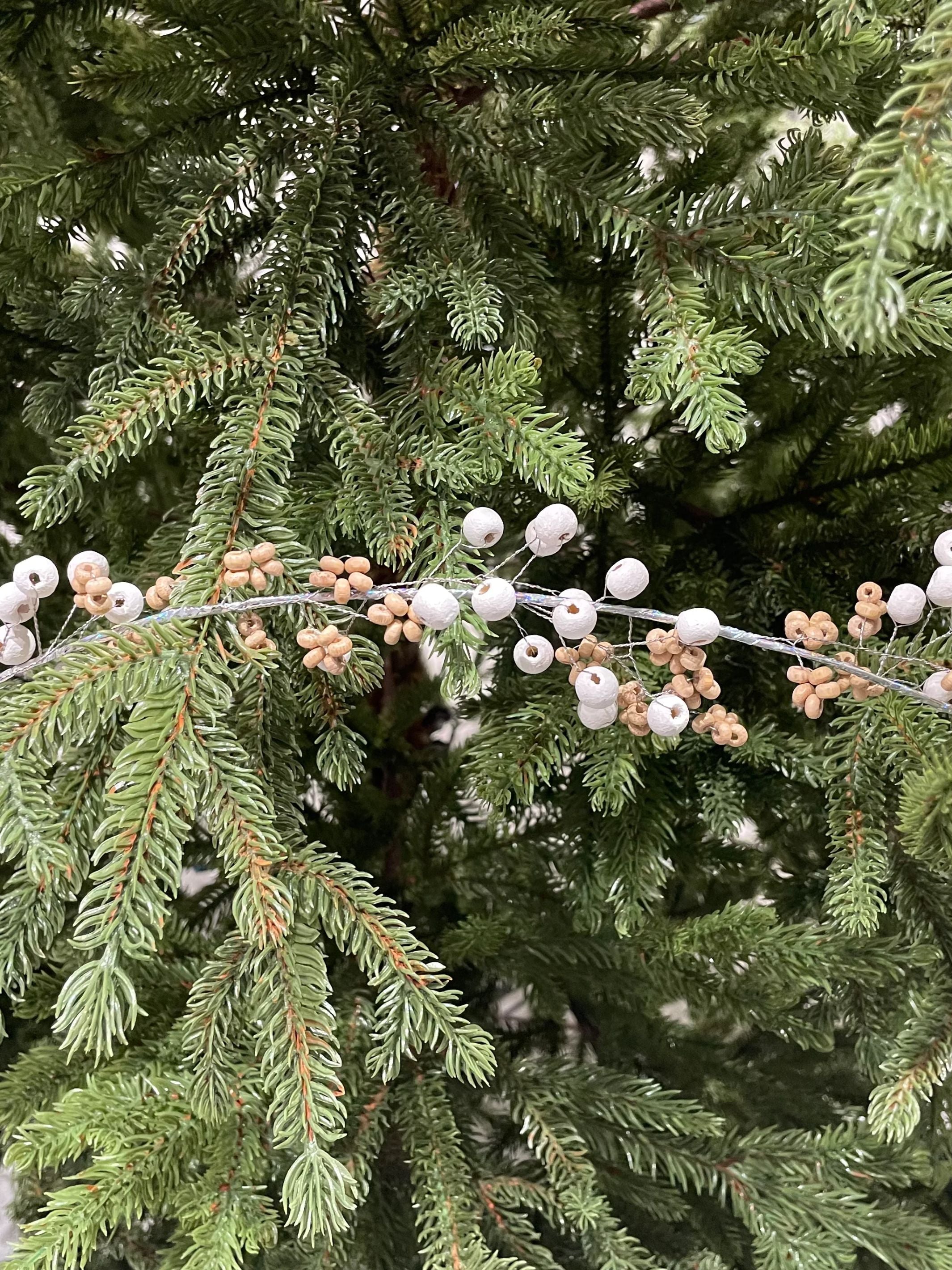 White and natural wooden Beaded Garland Set of 3